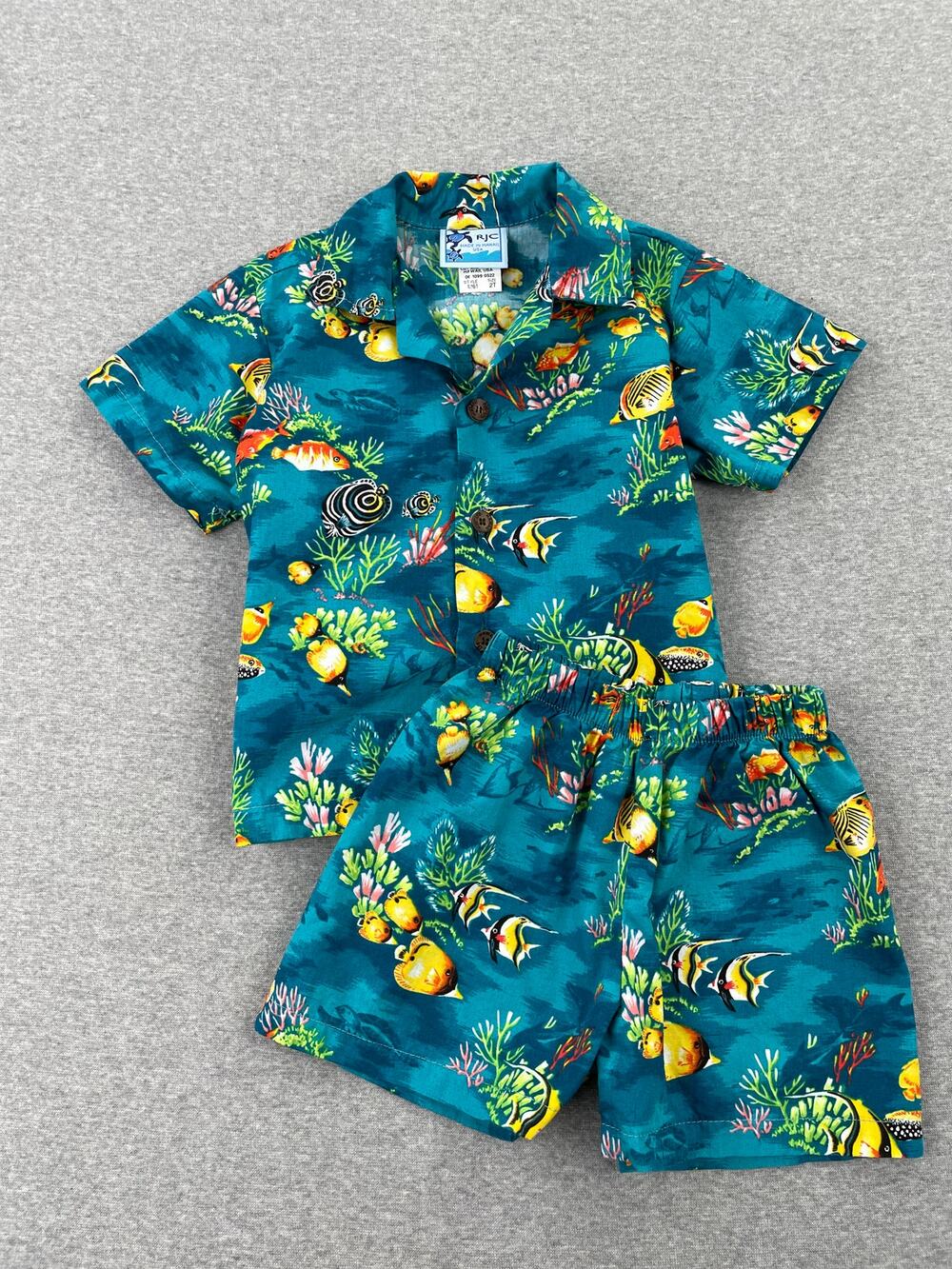 RJC Hawaiian Shirt Shorts Toddler Outfit Set 2T Fish Coral Reef Made in Hawaii